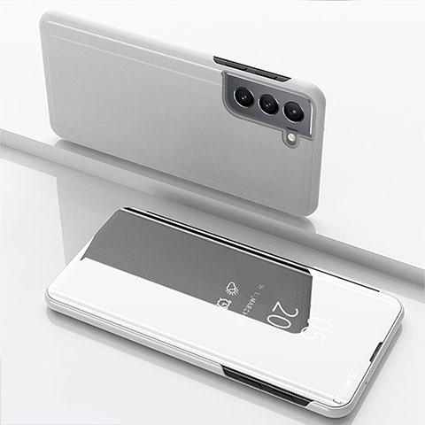 Handytasche Stand Schutzhülle Flip Leder Rahmen Spiegel Tasche M01 für Samsung Galaxy S21 Plus 5G Silber