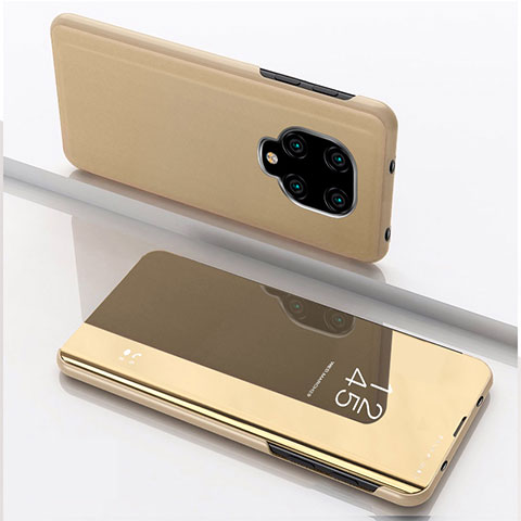 Handytasche Stand Schutzhülle Flip Leder Rahmen Spiegel Tasche QH1 für Xiaomi Redmi Note 9 Pro Gold