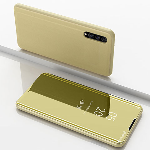 Handytasche Stand Schutzhülle Flip Leder Rahmen Spiegel Tasche ZL1 für Samsung Galaxy A50 Gold