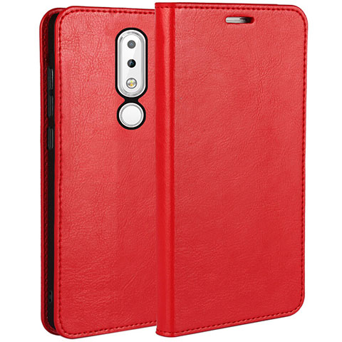 Handytasche Stand Schutzhülle Leder für Nokia 6.1 Plus Rot