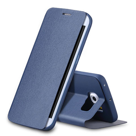 Handytasche Stand Schutzhülle Leder für Samsung Galaxy S6 Edge SM-G925 Blau