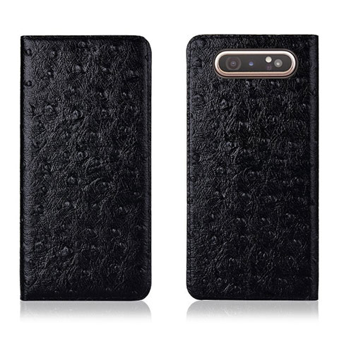 Handytasche Stand Schutzhülle Leder Hülle T04 für Samsung Galaxy A80 Schwarz