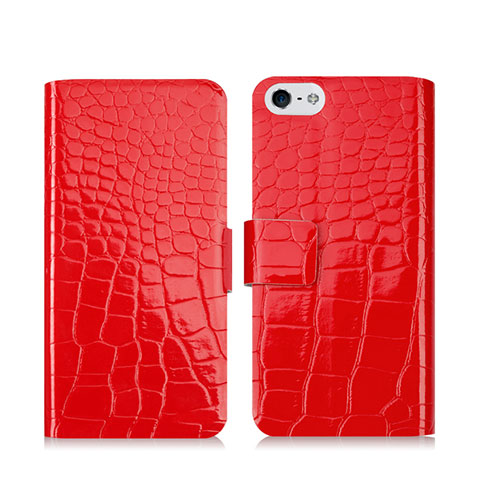 Handytasche Stand Schutzhülle Leder Krokodil für Apple iPhone 5 Rot