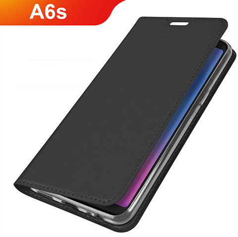 Handytasche Stand Schutzhülle Leder L01 für Samsung Galaxy A6s Schwarz