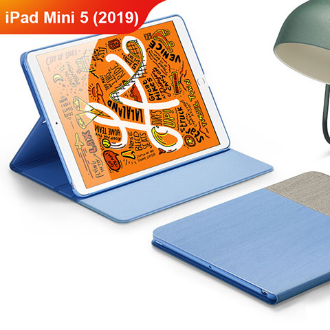 Handytasche Stand Schutzhülle Leder L02 für Apple iPad Mini 5 (2019) Hellblau