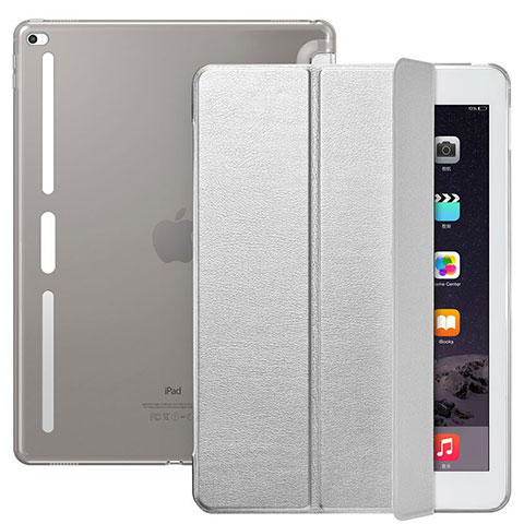 Handytasche Stand Schutzhülle Leder L02 für Apple iPad Pro 12.9 Silber