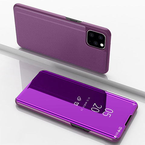 Handytasche Stand Schutzhülle Leder Rahmen Spiegel Tasche für Apple iPhone 11 Pro Max Violett