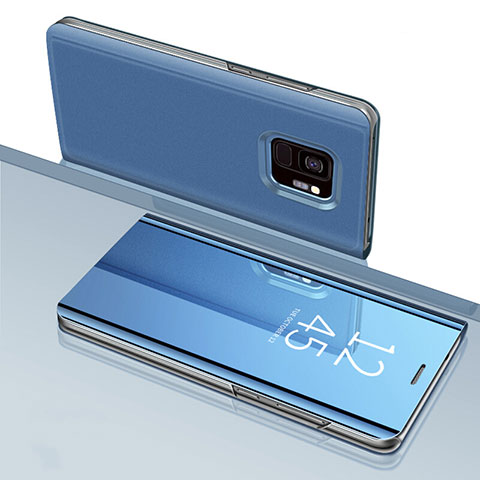 Handytasche Stand Schutzhülle Leder Rahmen Spiegel Tasche für Samsung Galaxy S9 Blau