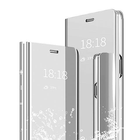 Handytasche Stand Schutzhülle Leder Rahmen Spiegel Tasche für Xiaomi Mi 9 Silber