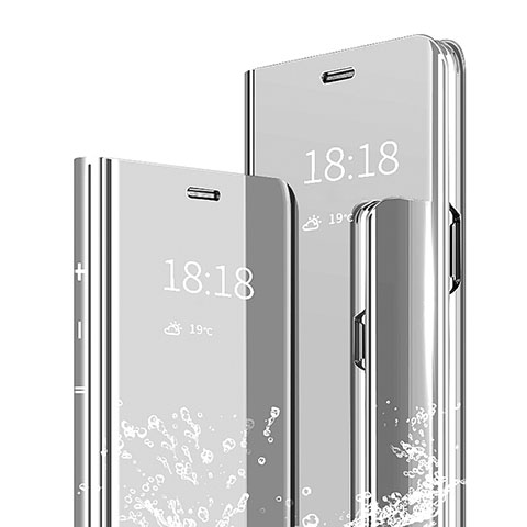 Handytasche Stand Schutzhülle Leder Rahmen Spiegel Tasche für Xiaomi Mi A2 Silber