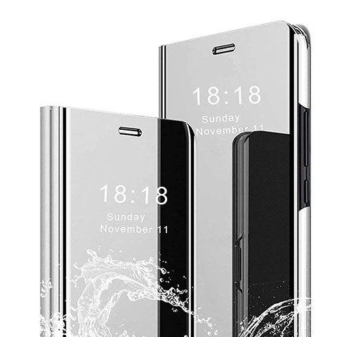 Handytasche Stand Schutzhülle Leder Rahmen Spiegel Tasche L04 für Huawei Mate 20 Pro Silber