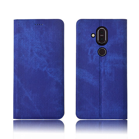 Handytasche Stand Schutzhülle Stoff für Nokia 7.1 Plus Blau