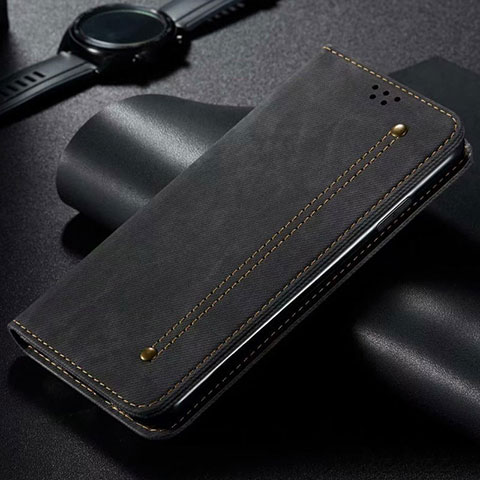 Handytasche Stand Schutzhülle Stoff für Xiaomi Mi Note 10 Lite Schwarz