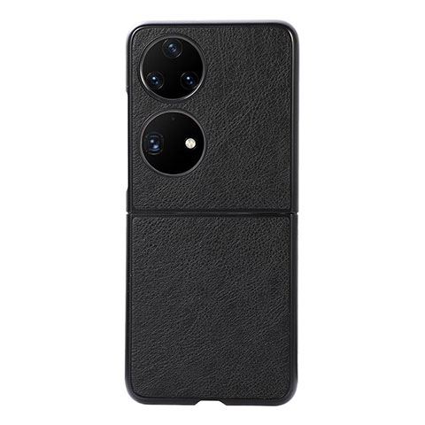 Luxus Leder Hülle Handyhülle und Kunststoff Schutzhülle Hartschalen Tasche B06H für Huawei P60 Pocket Schwarz