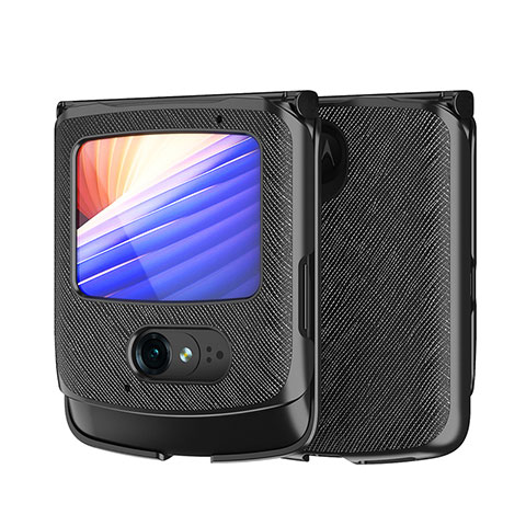 Luxus Leder Hülle Handyhülle und Kunststoff Schutzhülle Hartschalen Tasche BH1 für Motorola Moto RAZR (2022) 5G Schwarz