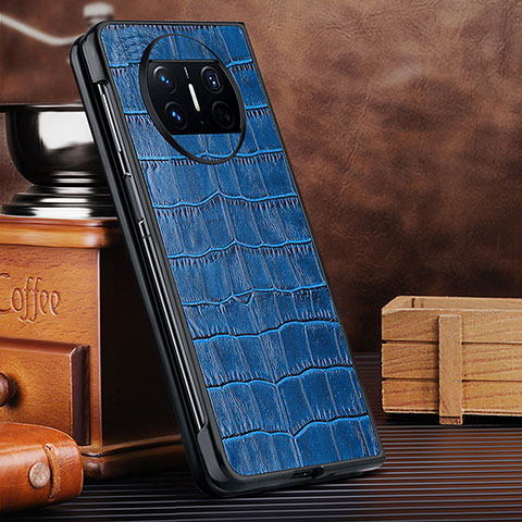Luxus Leder Hülle Handyhülle und Kunststoff Schutzhülle Hartschalen Tasche DL2 für Huawei Mate X5 Blau