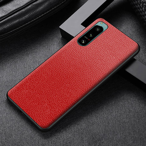 Luxus Leder Hülle Handyhülle und Kunststoff Schutzhülle Hartschalen Tasche für Sony Xperia 5 II Rot