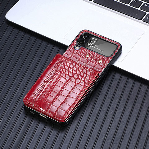 Luxus Leder Hülle Handyhülle und Kunststoff Schutzhülle Hartschalen Tasche H05 für Samsung Galaxy Z Flip4 5G Rot