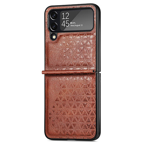 Luxus Leder Hülle Handyhülle und Kunststoff Schutzhülle Hartschalen Tasche R02 für Samsung Galaxy Z Flip4 5G Braun