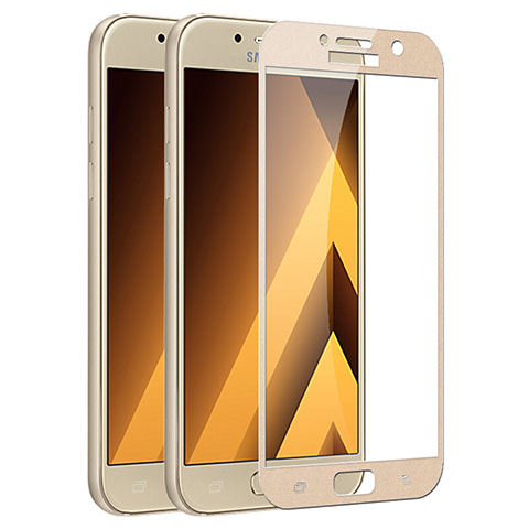 Schutzfolie Full Coverage Displayschutzfolie Panzerfolie Skins zum Aufkleben Gehärtetes Glas Glasfolie F03 für Samsung Galaxy A7 (2017) A720F Gold