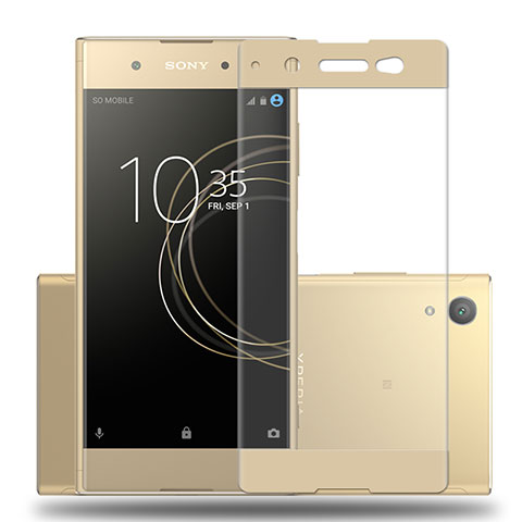 Schutzfolie Full Coverage Displayschutzfolie Panzerfolie Skins zum Aufkleben Gehärtetes Glas Glasfolie für Sony Xperia XA1 Plus Gold