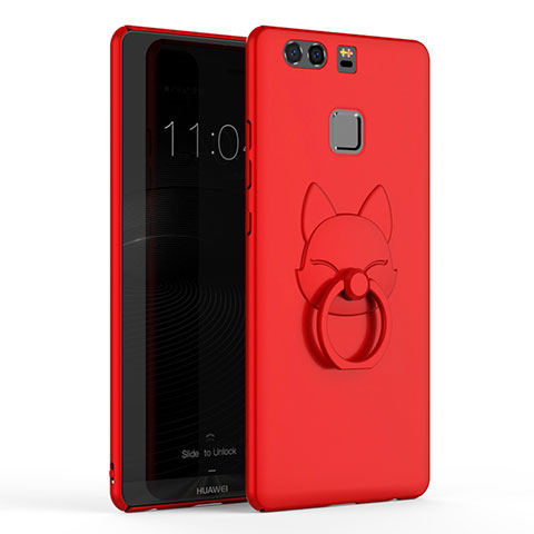 Schutzhülle Kunststoff Tasche Matt mit Fingerring Ständer A03 für Huawei P9 Rot