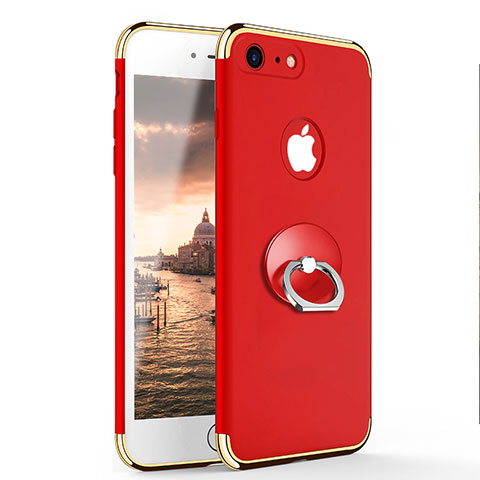 Schutzhülle Luxus Metall Rahmen und Kunststoff mit Fingerring Ständer für Apple iPhone SE (2020) Rot