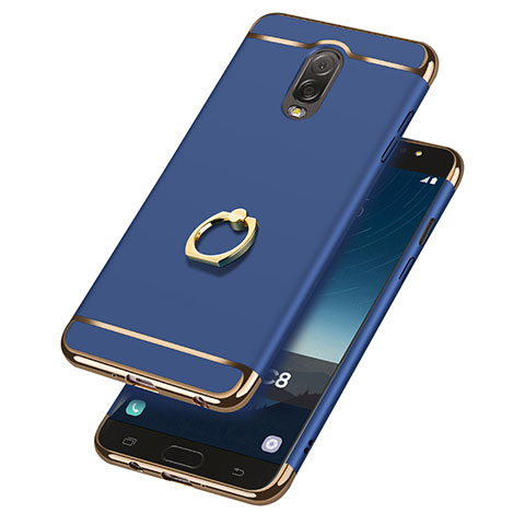 Schutzhülle Luxus Metall Rahmen und Kunststoff mit Fingerring Ständer für Samsung Galaxy C7 (2017) Blau