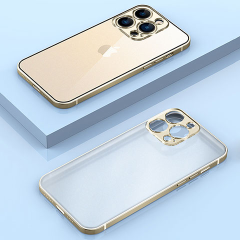 Schutzhülle Luxus Metall Rahmen und Kunststoff Schutzhülle Tasche JB1 für Apple iPhone 13 Pro Gold