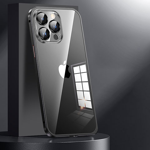 Schutzhülle Luxus Metall Rahmen und Kunststoff Schutzhülle Tasche JL1 für Apple iPhone 13 Pro Schwarz