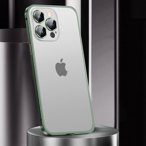 Schutzhülle Luxus Metall Rahmen und Kunststoff Schutzhülle Tasche JL2 für Apple iPhone 13 Pro Grün