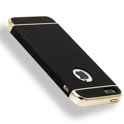 Schutzhülle Luxus Metall Rahmen und Kunststoff Schutzhülle Tasche M01 für Apple iPhone SE Schwarz