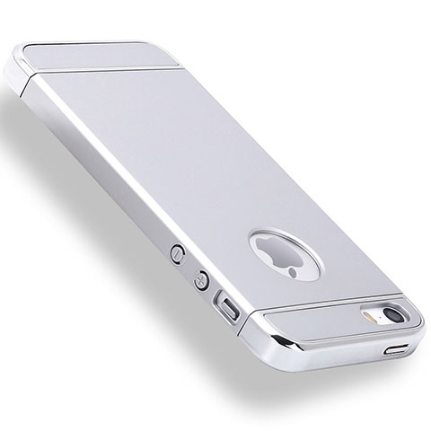 Schutzhülle Luxus Metall Rahmen und Kunststoff Schutzhülle Tasche M01 für Apple iPhone SE Silber