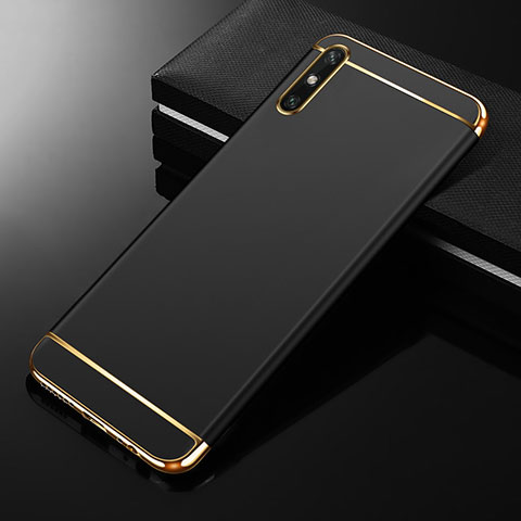 Schutzhülle Luxus Metall Rahmen und Kunststoff Schutzhülle Tasche M01 für Huawei Enjoy 10e Schwarz