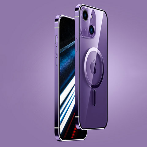 Schutzhülle Luxus Metall Rahmen und Kunststoff Schutzhülle Tasche mit Mag-Safe Magnetic Magnetisch JB1 für Apple iPhone 14 Plus Violett