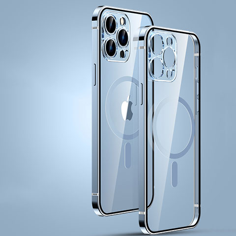 Schutzhülle Luxus Metall Rahmen und Kunststoff Schutzhülle Tasche mit Mag-Safe Magnetic Magnetisch JL3 für Apple iPhone 15 Pro Max Blau