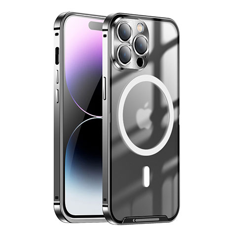 Schutzhülle Luxus Metall Rahmen und Kunststoff Schutzhülle Tasche mit Mag-Safe Magnetic Magnetisch LK1 für Apple iPhone 15 Pro Schwarz