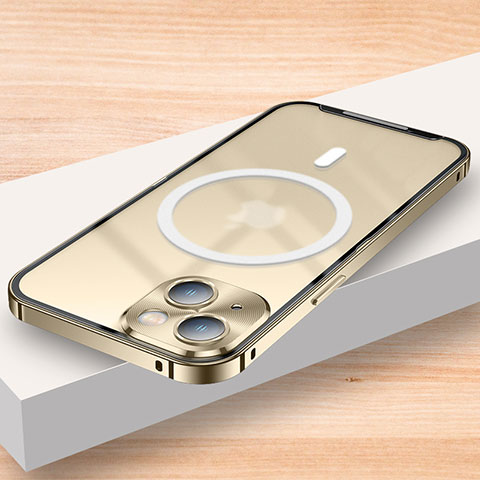 Schutzhülle Luxus Metall Rahmen und Kunststoff Schutzhülle Tasche mit Mag-Safe Magnetic Magnetisch LK2 für Apple iPhone 13 Gold