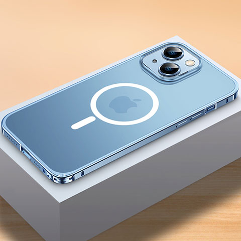 Schutzhülle Luxus Metall Rahmen und Kunststoff Schutzhülle Tasche mit Mag-Safe Magnetic Magnetisch QC2 für Apple iPhone 14 Plus Blau