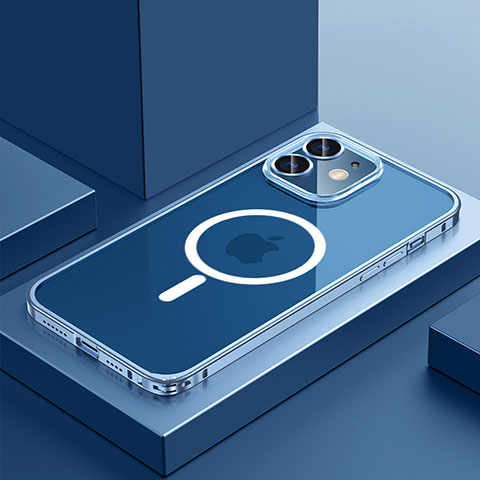 Schutzhülle Luxus Metall Rahmen und Kunststoff Schutzhülle Tasche mit Mag-Safe Magnetic Magnetisch QC3 für Apple iPhone 12 Blau