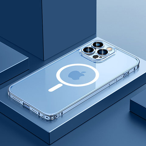 Schutzhülle Luxus Metall Rahmen und Kunststoff Schutzhülle Tasche mit Mag-Safe Magnetic Magnetisch QC3 für Apple iPhone 12 Pro Max Blau