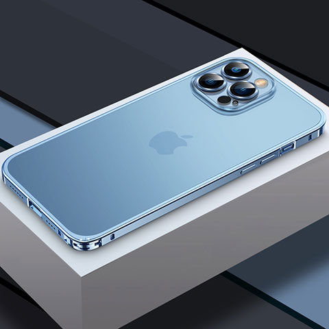 Schutzhülle Luxus Metall Rahmen und Kunststoff Schutzhülle Tasche QC3 für Apple iPhone 13 Pro Max Blau