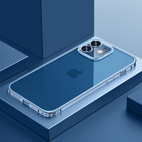 Schutzhülle Luxus Metall Rahmen und Kunststoff Schutzhülle Tasche QC4 für Apple iPhone 12 Blau