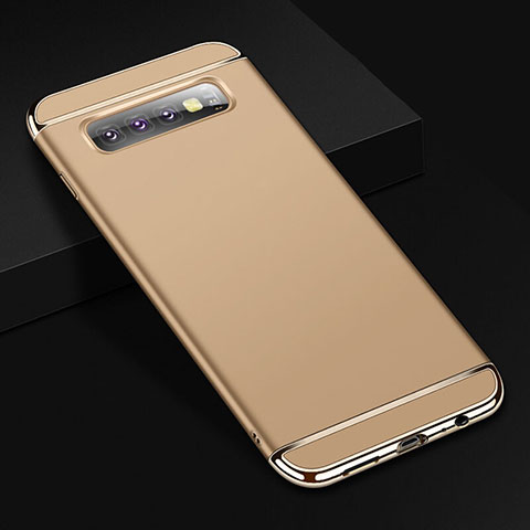 Schutzhülle Luxus Metall Rahmen und Kunststoff Schutzhülle Tasche T01 für Samsung Galaxy S10 Plus Gold