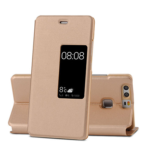 Schutzhülle Stand Tasche Leder für Huawei P9 Plus Gold