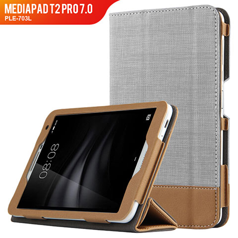 Schutzhülle Stand Tasche Leder L01 für Huawei MediaPad T2 Pro 7.0 PLE-703L Grau