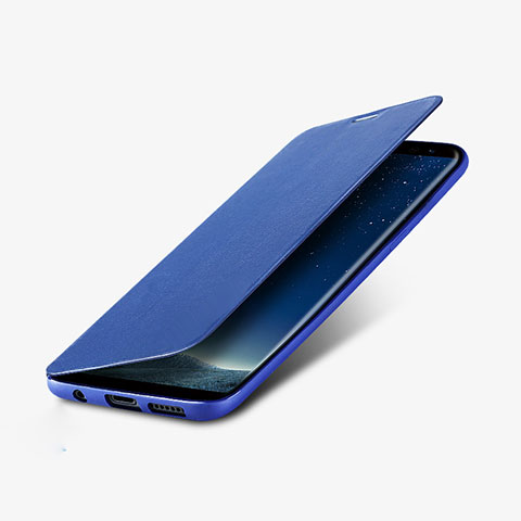 Schutzhülle Stand Tasche Leder L02 für Samsung Galaxy S8 Blau