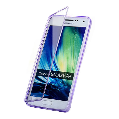 Silikon Hülle Handyhülle Flip Schutzhülle Durchsichtig Transparent für Samsung Galaxy A5 Duos SM-500F Violett