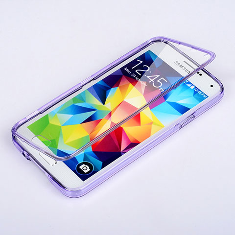 Silikon Hülle Handyhülle Flip Schutzhülle Durchsichtig Transparent für Samsung Galaxy S5 G900F G903F Violett