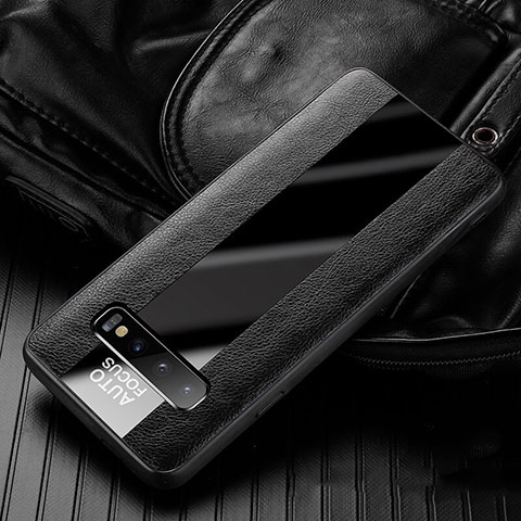 Silikon Hülle Handyhülle Gummi Schutzhülle Flexible Leder Tasche H01 für Samsung Galaxy S10 Plus Schwarz